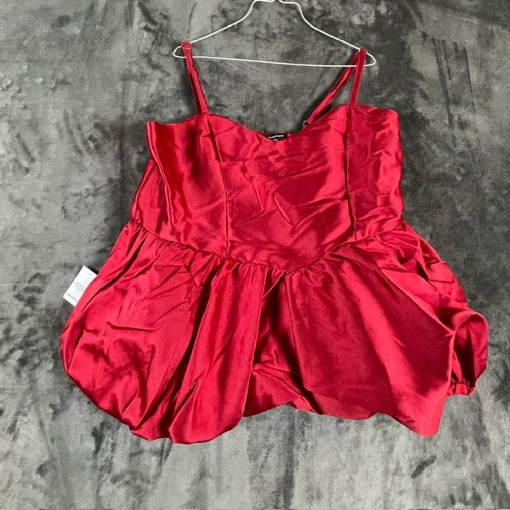 Boohoo Plus Red Square Neck Puffball Top Size US 18 NWT HZZ39109-157-350
